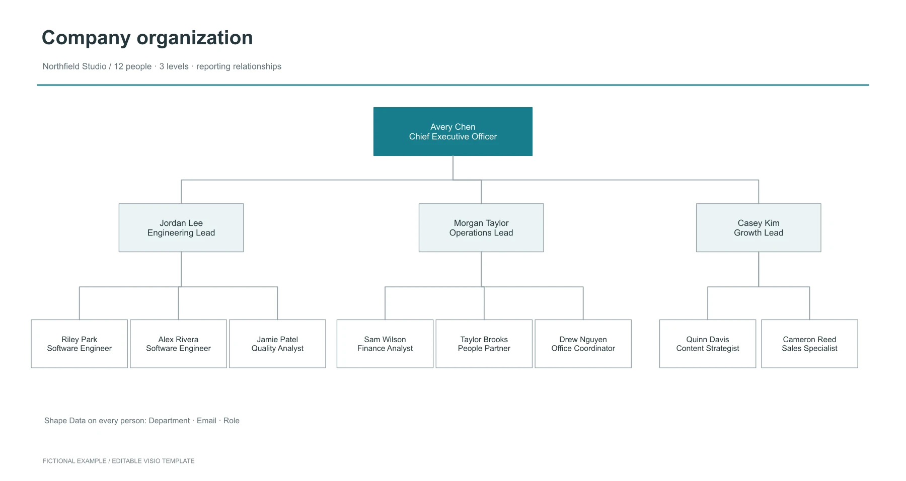 Company organization chart — editable Visio template preview